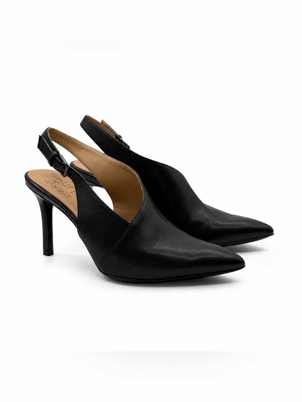 Naturalizer Arlo Black Leather Slingback Heels Pointed Toe Classic Pumps SZ 76.5